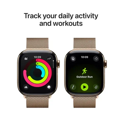 Apple Watch Series 11 (GPS+Cellular) 42mm Titanium Case with Gold Milanese Loop - Gold - (2025)