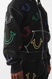 True Religion Horseshoe Big T Boxy Zip Hoodie | Men's Winter Gym Jacket