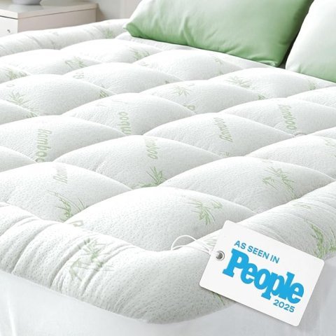 Niagara Sleep Solution Bamboo Mattress Topper Queen | Cooling Pillow Top Mattress Pad for Back Pain Relief and Better Sleep