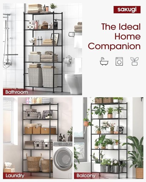 Sakugi 5 Tier Heavy Duty Storage Shelves | Metal Garage Shelving Unit for Pantry Kitchen Closet and Home Organization