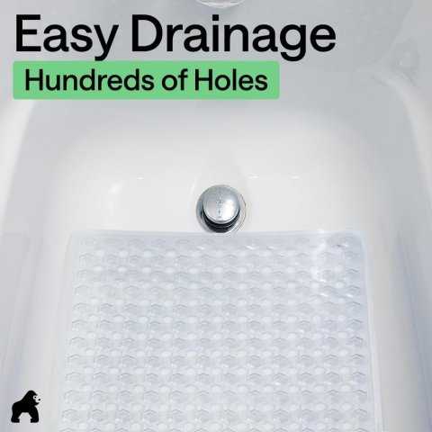 GORILLA GRIP Bath Tub Shower Mat 35x16 Inch | Non Slip Bathtub Mat with Suction Cups and Drain Holes