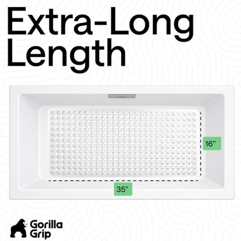 GORILLA GRIP Bath Tub Shower Mat 35x16 Inch | Non Slip Bathtub Mat with Suction Cups and Drain Holes