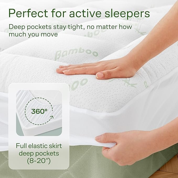 Niagara Sleep Solution Bamboo Mattress Topper Queen | Cooling Pillow Top Mattress Pad for Back Pain Relief and Better Sleep