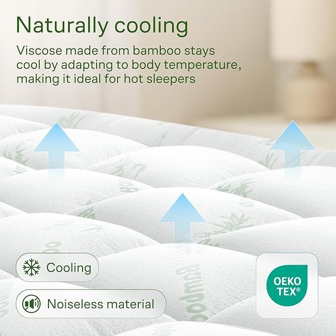 Niagara Sleep Solution Bamboo Mattress Topper Queen | Cooling Pillow Top Mattress Pad for Back Pain Relief and Better Sleep