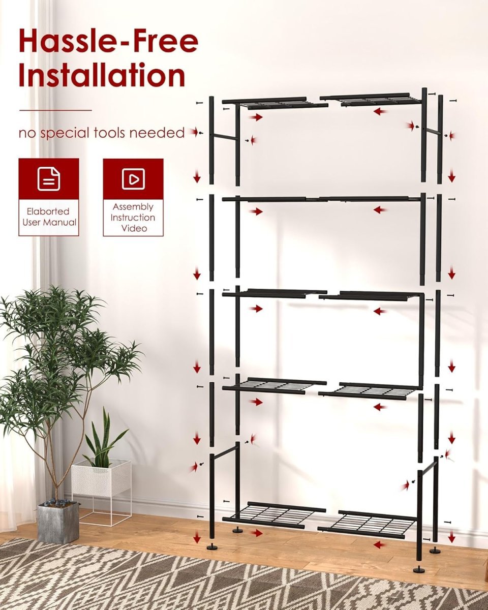 Sakugi 5 Tier Heavy Duty Storage Shelves | Metal Garage Shelving Unit for Pantry Kitchen Closet and Home Organization