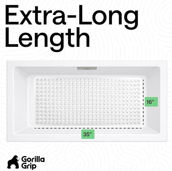 GORILLA GRIP Bath Tub Shower Mat 35x16 Inch | Non Slip Bathtub Mat with Suction Cups and Drain Holes