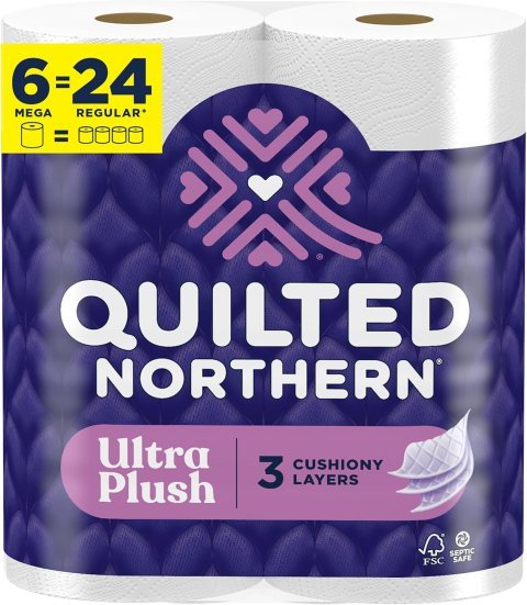 Quilted Northern Ultra Plush Toilet Paper 6 Mega Rolls | 3 Ply Ultra Soft Thick Toilet Tissue for Premium Bathroom Comfort