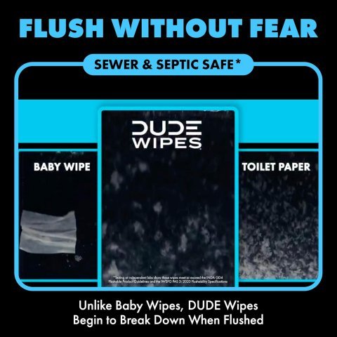 DUDE Wipes Unscented Flushable Wipes | Extra Large Adult Wet Wipes for Sensitive Skin and Everyday Freshness