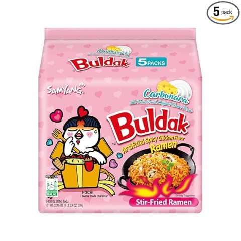 Samyang Buldak Carbonara Spicy Ramen 5 Pack | Korean Hot Chicken Stir Fried Instant Noodles