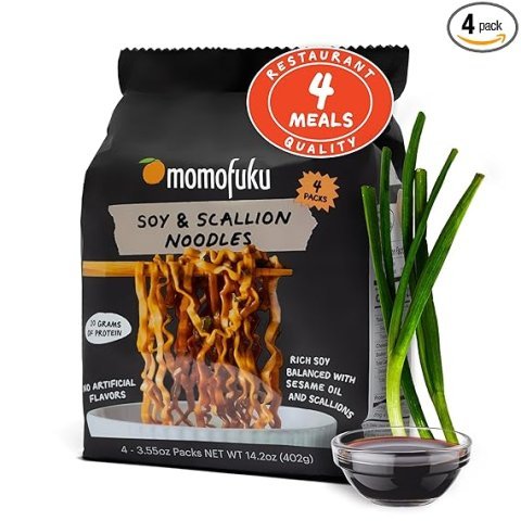 Momofuku Soy and Scallion Ramen Noodles 4 Pack | Restaurant Quality Air Dried Instant Noodles with 10g Protein