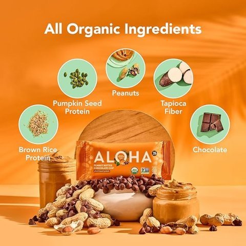 Buy ALOHA Organic Plant Based Protein Bars Peanut Butter Chocolate Chip | Vegan Low Sugar Protein Snack Bars Pack of 12