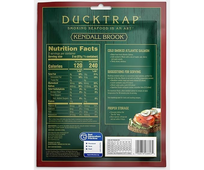 Buy Ducktrap River Plain Smoked Salmon 4 OZ | Premium Responsibly Farmed Smoked Salmon for Healthy Gourmet Snacks