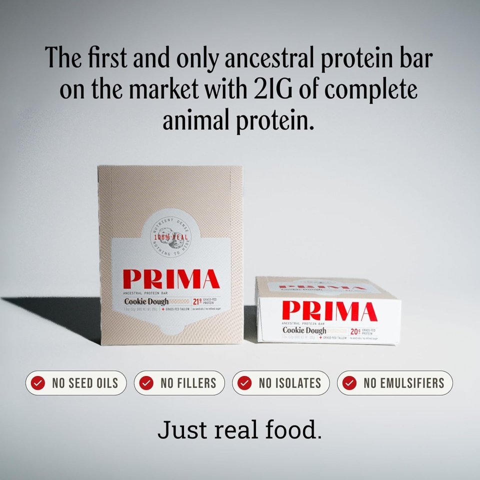 Buy PRIMA Cookie Dough Protein Bar | Grass Fed Whey Protein Bar with Collagen for Healthy Snacking