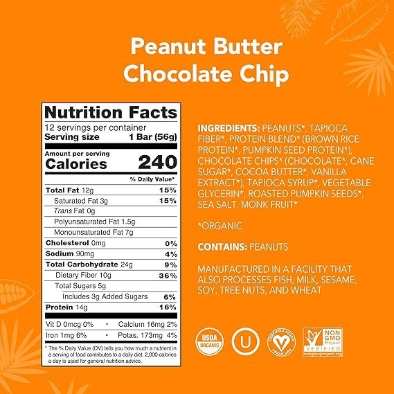Buy ALOHA Organic Plant Based Protein Bars Peanut Butter Chocolate Chip | Vegan Low Sugar Protein Snack Bars Pack of 12