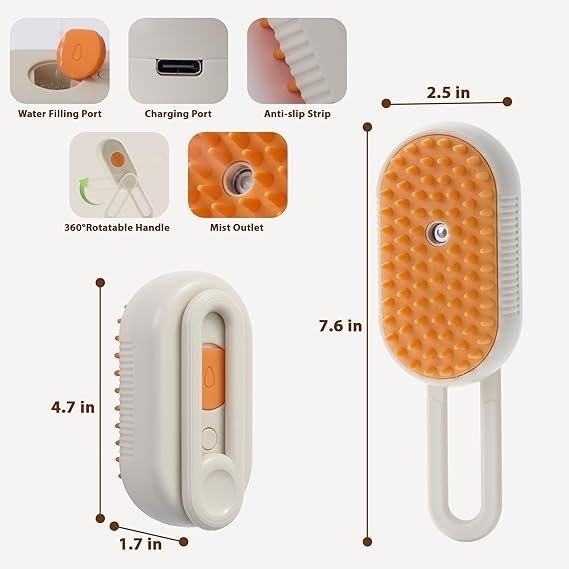 4-in-1 Cat Steam Brush | Rechargeable Anti-Static Shedding & Massage Tool