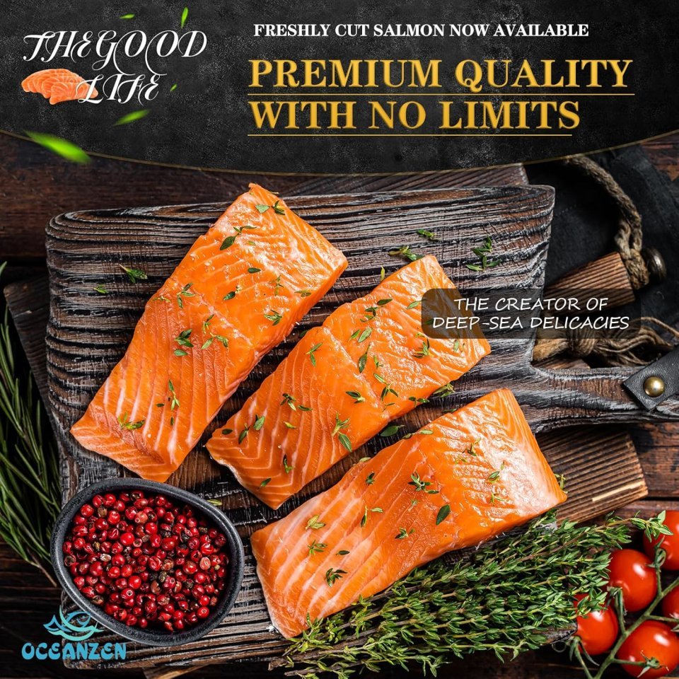 Fresh Atlantic Salmon Steaks — 1 kg (2.2 lb), Bone-In Cut, Wild-Caught Atlantic Salmon, 4 Portions